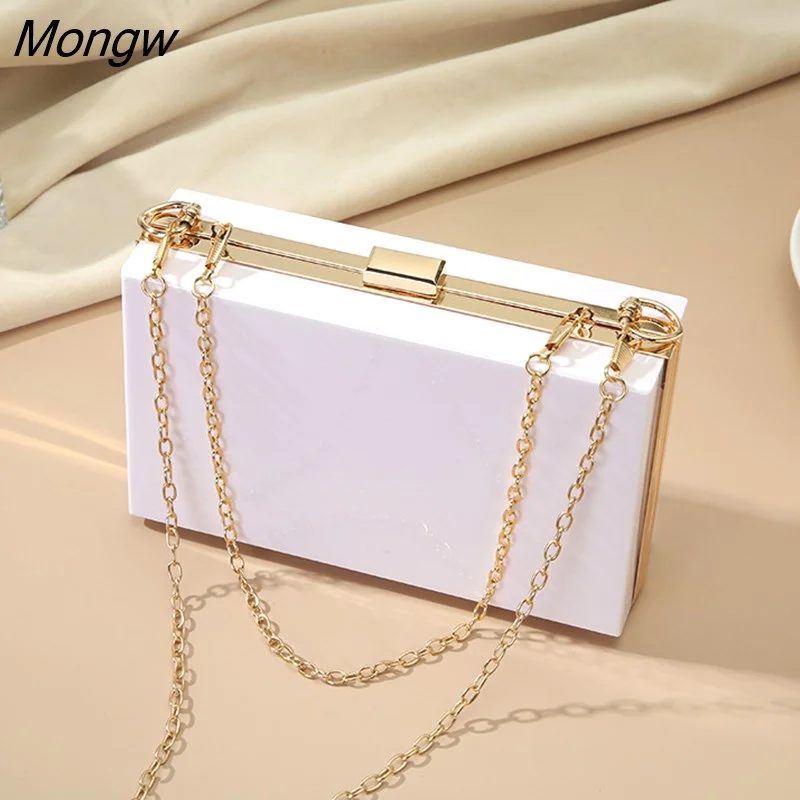 Mongw Acrylic Transparent Women Clutch Bag Chain Luxury Brand Women Messenger Bag Evening Bag Handbag Chain Shoulder Bag