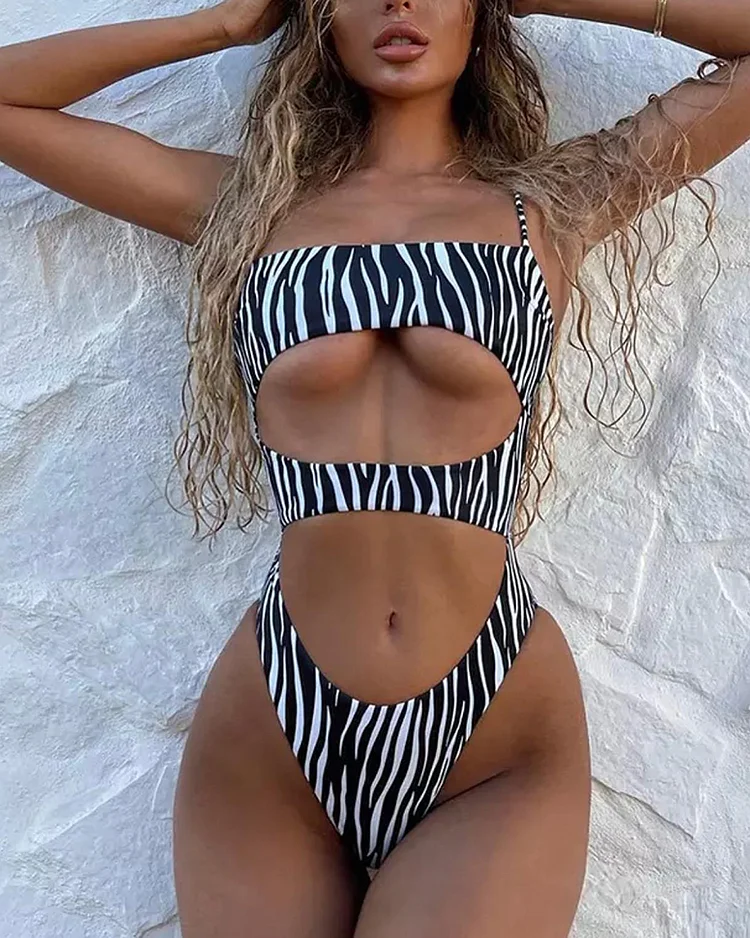 Zebra-print cutout swimsuit