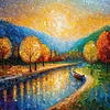 Diamond Painting-DIY Full Round Drill Stained Glass Lake(40*40 CM)