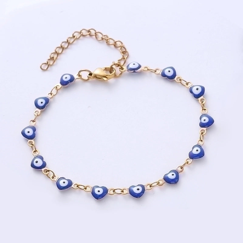 Classic Style Devil’S Eye Heart Shape 304 Stainless Steel 18K Gold Plated No Inlaid Stainless Steel Bracelets In Bulk