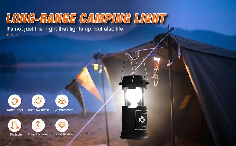 TikTokTopSeller 4-Pack Collapsible LED Camping Lanterns Lightweight Waterproof Solar & USB Rechargeable Multifunctional Flashlight for Outdoor Hiking Emergency Power Outages Survival Gear & Camping Accessories