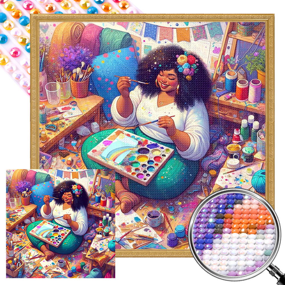 Handmade Girl 40*40cm(picture) full round drill diamond painting with 3 to 5 colors of AB drills