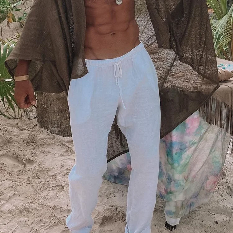 Mens Linen Minimalist Holiday Harem Pants e5a1