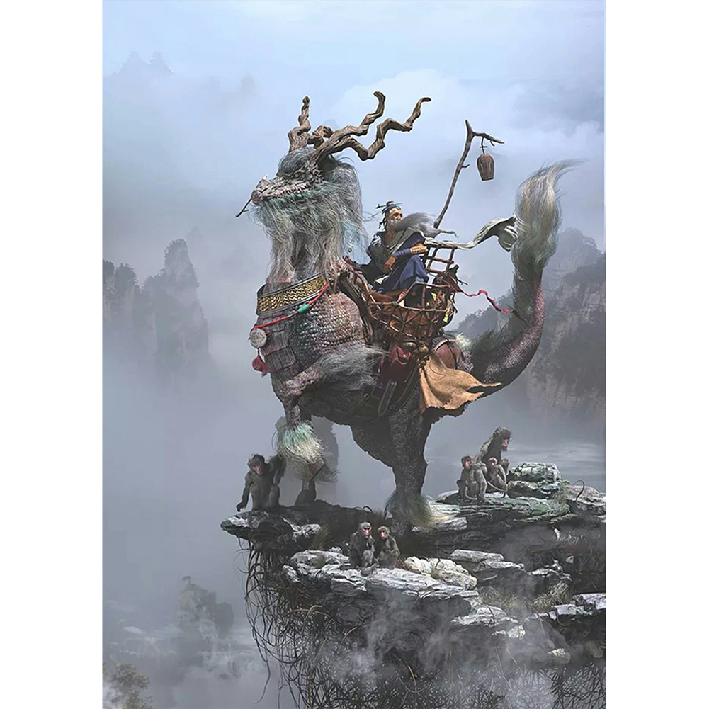 

30*40CM - Round Drill Diamond Painting - Old Man on Dragon, 501 Original