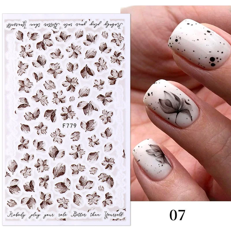 1PC 3D Nail Stickers Flowers Leaves Self-Adhesive Slider Letters Nail Art Decorations Love Heart Decals Manicure Accessories-Nail Inspo