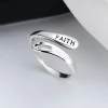 925 Sterling Silver Wrap Ring with Carved Cross and Letter Design