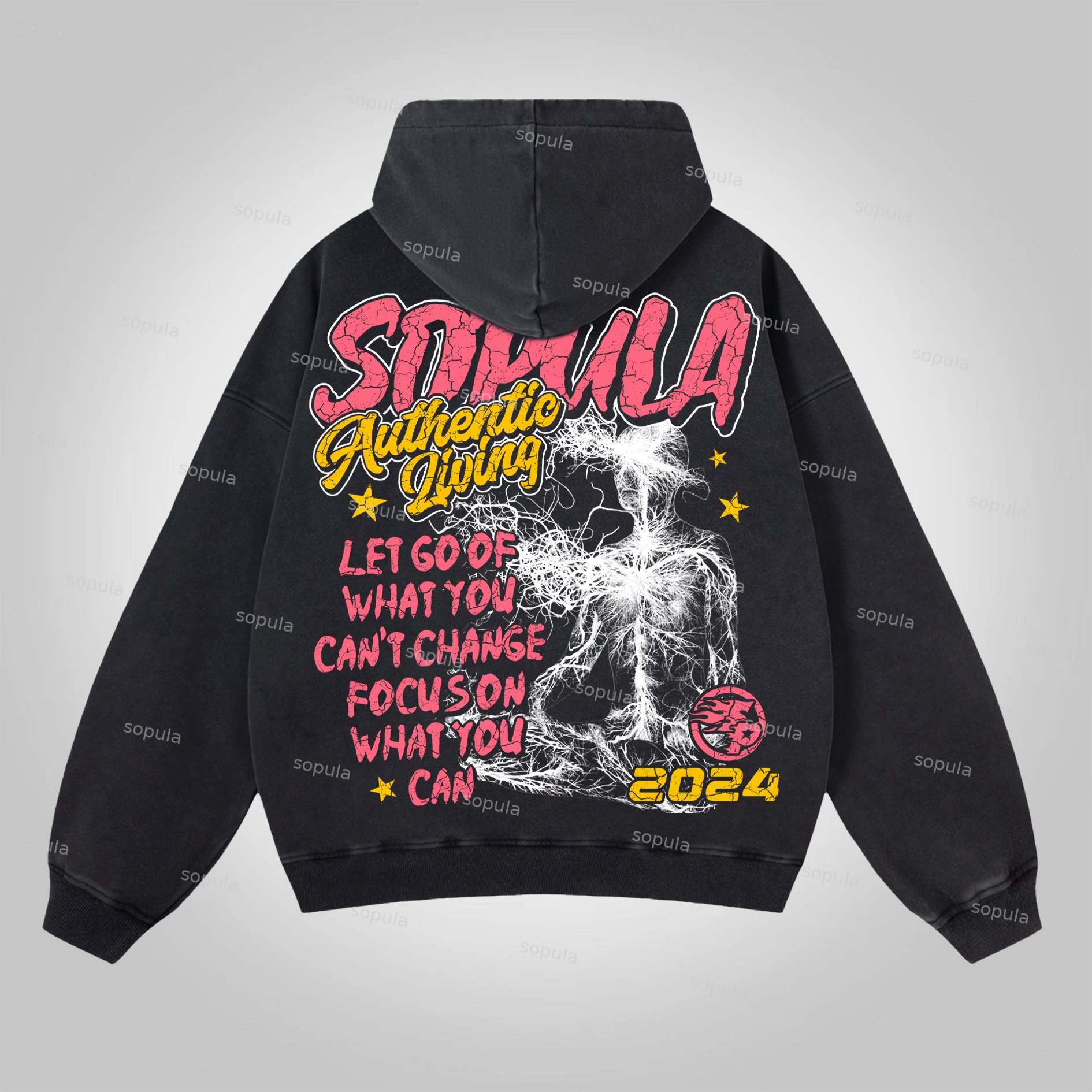 Sopula Faith In Jesus Collage Vintage Graphics Acid Washed Oversized Zip-Up Hoodie