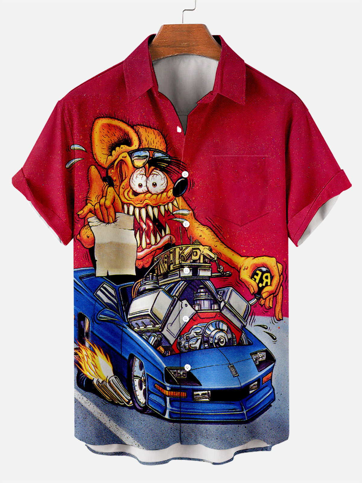 Men's Nostalgic Anime Character Retro Car Short Sleeve Shirt PLUSCLOTHESMAN
