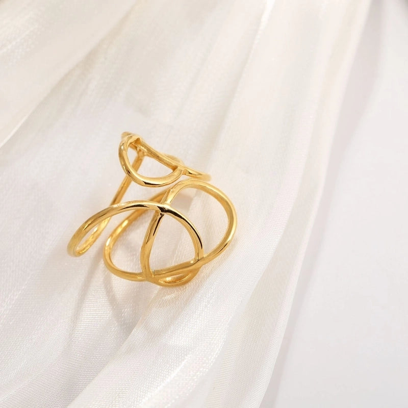 Basic Minimalist Classic Style Irregular Pentagram Lines 304 Stainless Steel Plating Open Rings