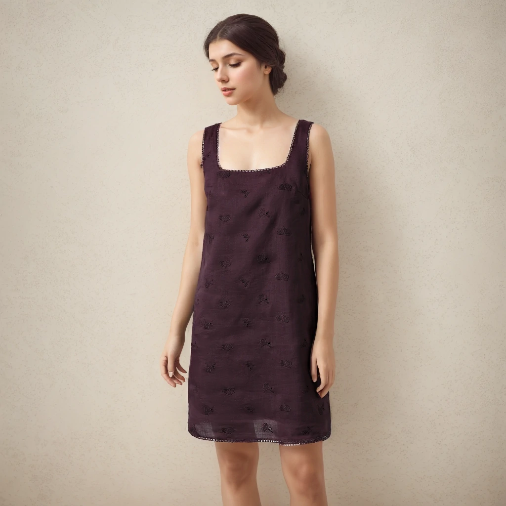 Robe sans manches brodée Pure Ramie Coupe Slim- SOIE PLUS