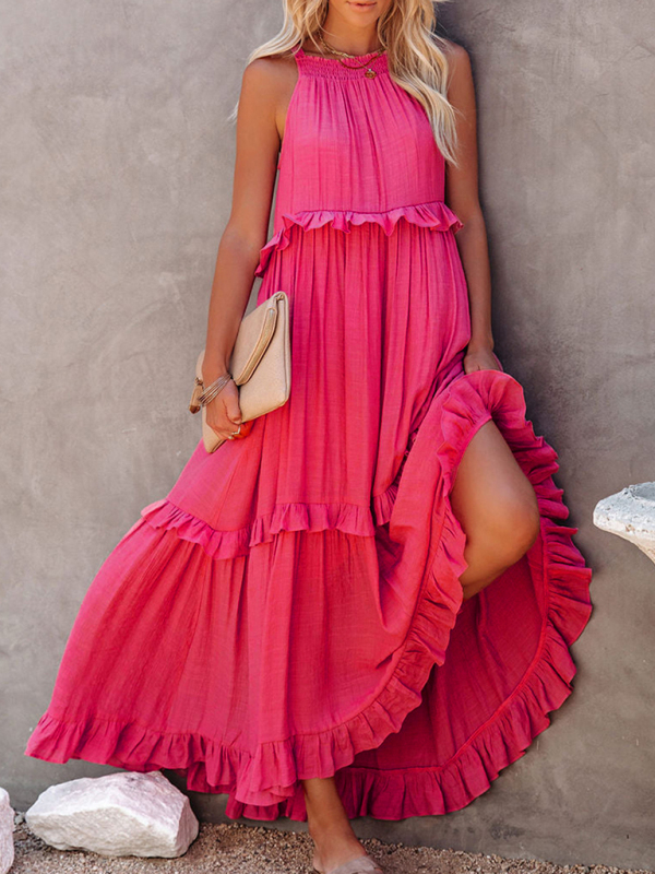 Mature Women Casual Summer Solid Color A-Line Sleeveless Long Maxi Dress