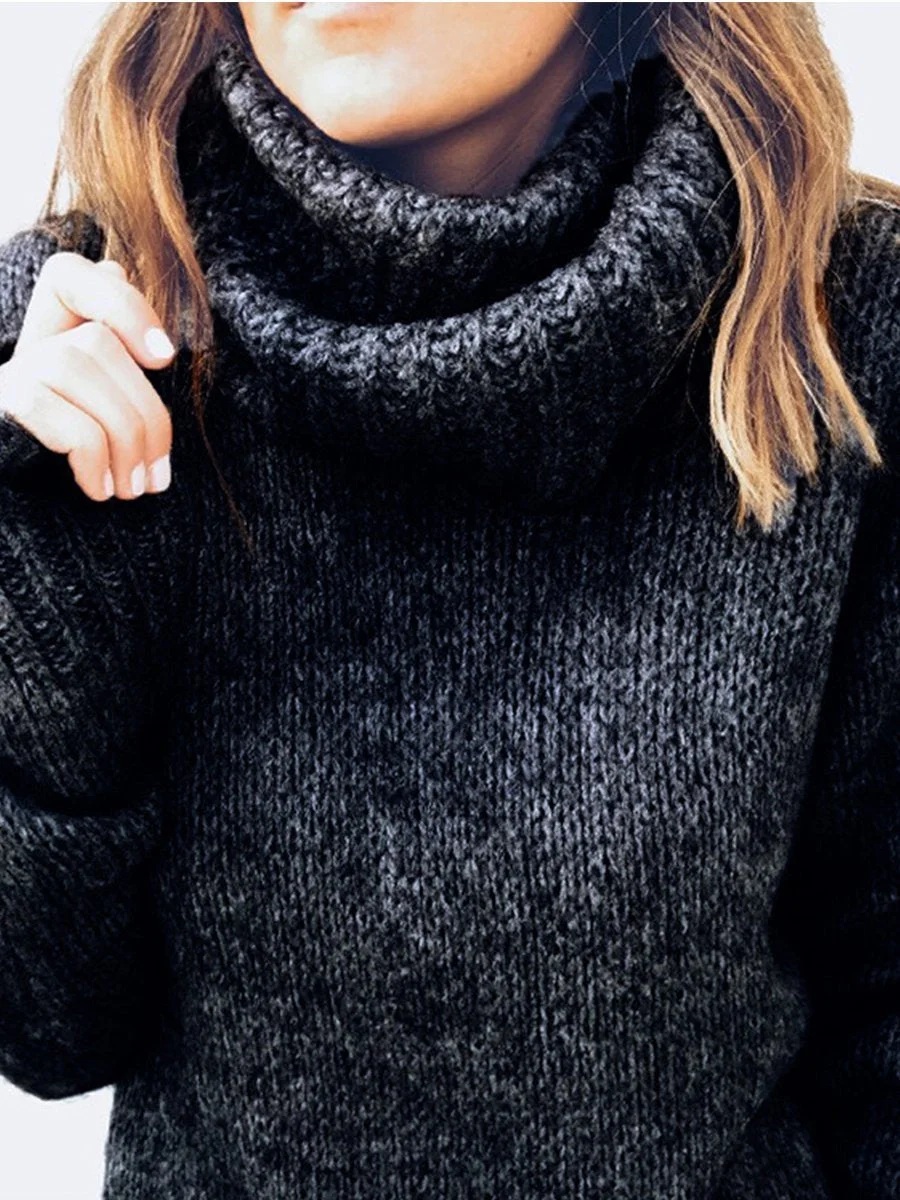 High Neck Solid Color Long Sleeve Knitting Sweater
