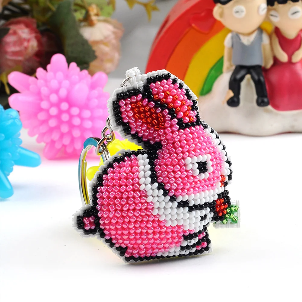 2Pcs Bunny - Stamped Bead Embroidery - Keychain