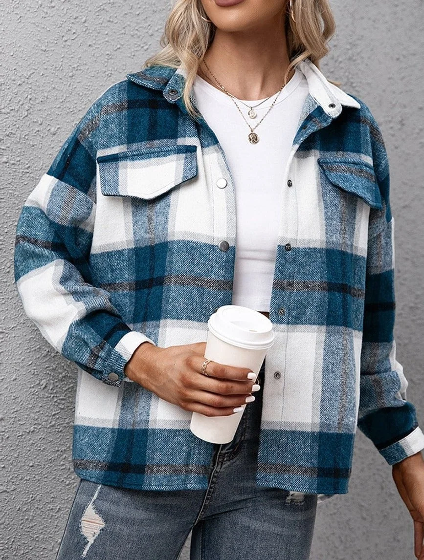 Thickened Long-Sleeved Plaid Loose Casual Jacket