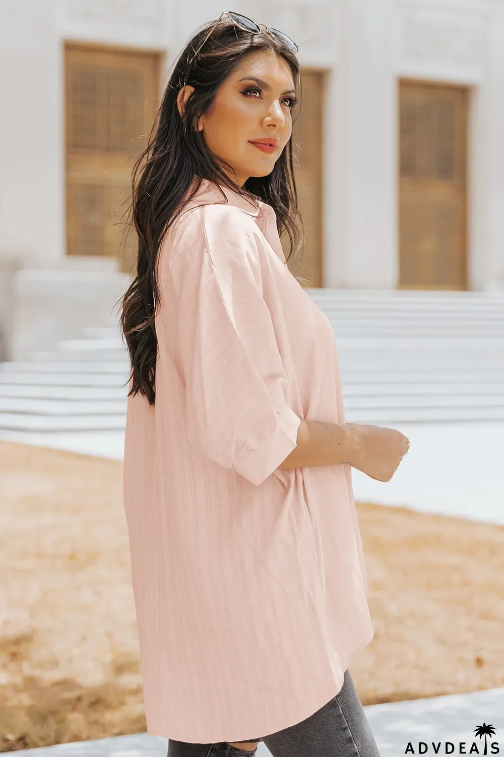 Pink Button Front Dolman Sleeves Shirt
