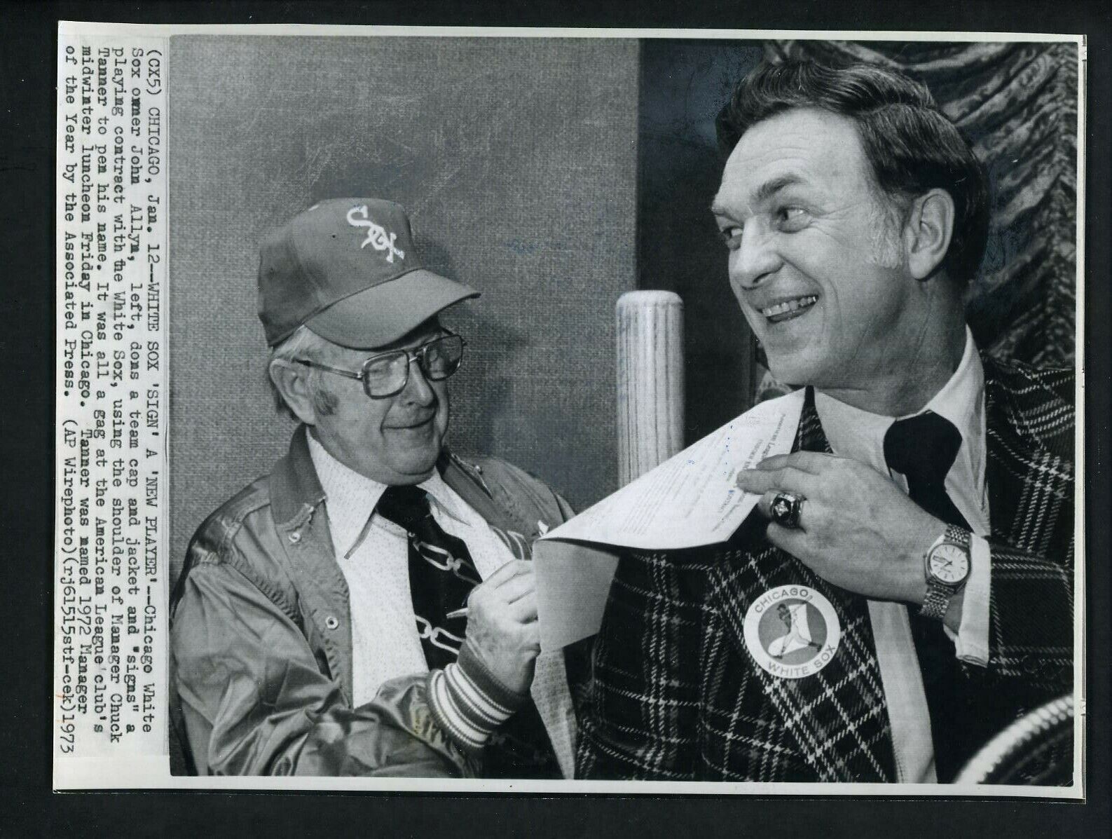 Chicago White Sox Owner John Allya and Manager Chuck Tanner 1973 Press Photo Poster painting