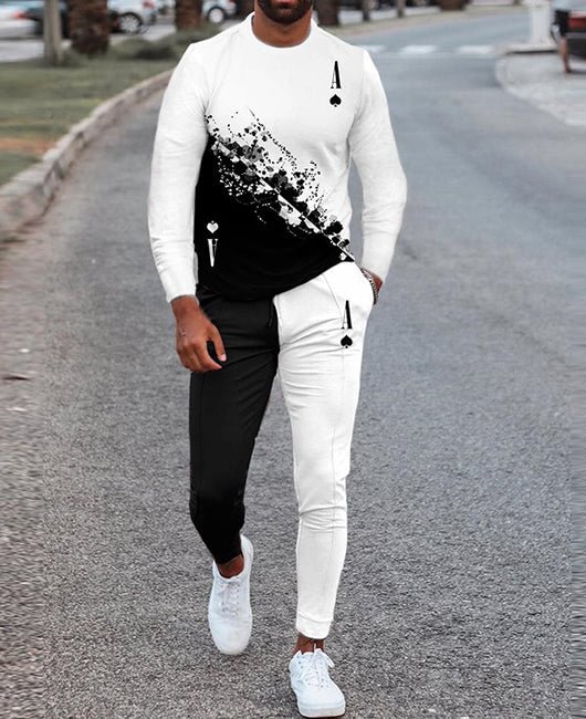 Playing Card & Ink Printing Panel Sweatshirt And Pants Set