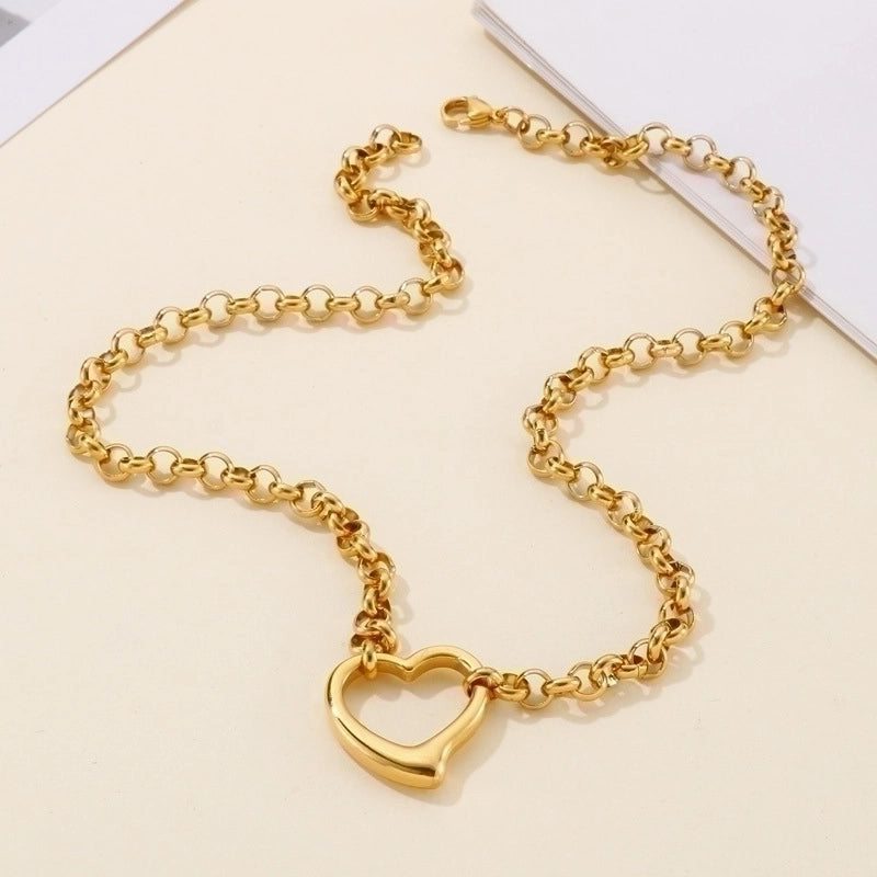 Fashion Heart Stainless Steel 18K Gold Plated Jewelry Set