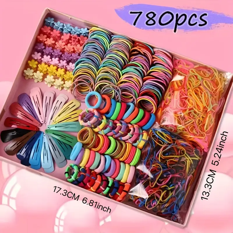 780pcs girls hair accessories elastic hair ties flower shaped hair clip ponytail holders decorative hair accessories gilrs birthday gift details 4