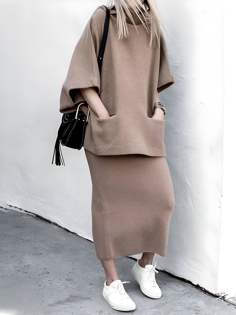 Chic Front Pockets Cocoon Shape Two-Pieces Set