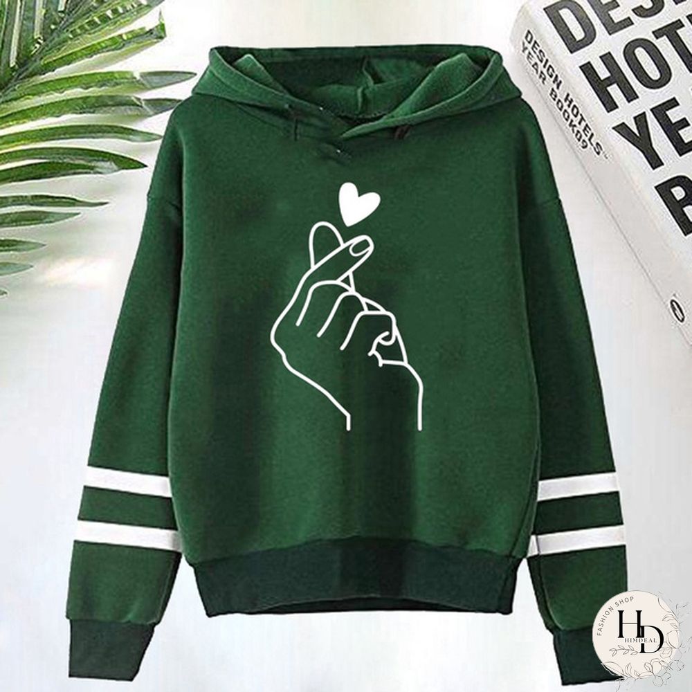 Fashion Love Gesture Style Hoodies Pullover Women Printed Casual Sport Outdoor Pocket Long Sleeve Hooded Sweatshirts Coat