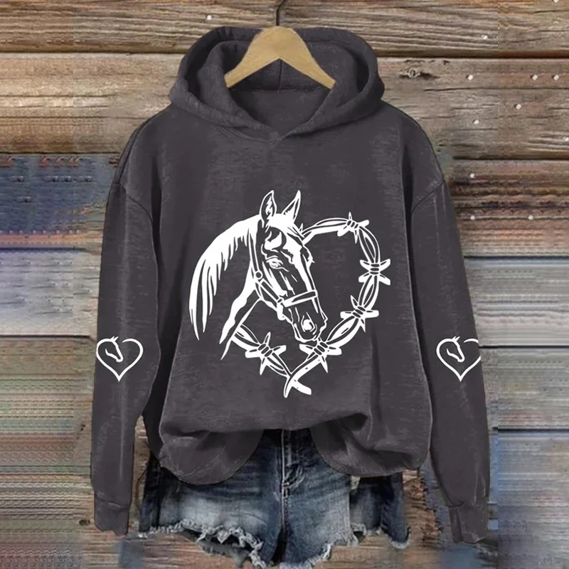 Women's Horse Heart Print Casual Round Neck Sweatshirt