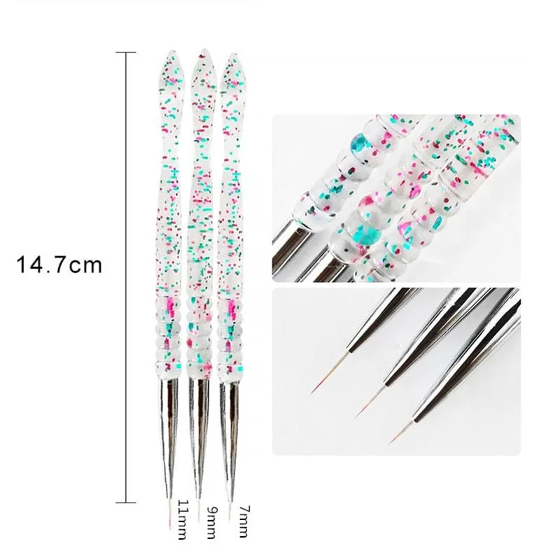 3Pcs/Set Gold Nail Art Brush Painting Drawing Pen Tips Manicuring French Stripe Liner Acrylic Gel UV Polish Brushes Nail Tool-Nail Inspo