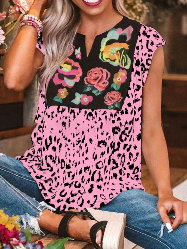 Leopard Print Shirt Short-sleeved T-shirt Women Summer | EGEMISS