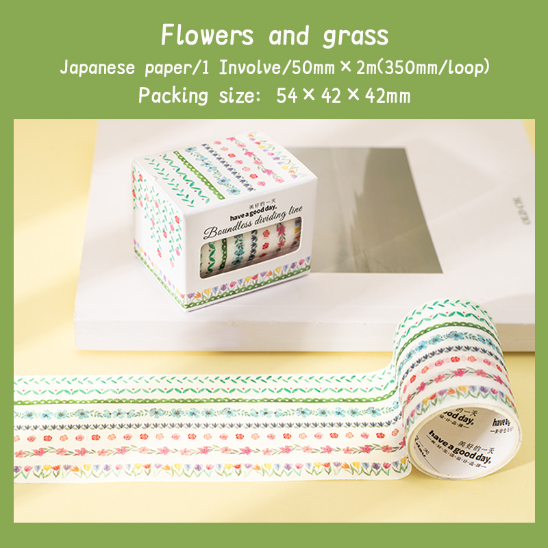 Washi Tape - 50mm*200cm Boundless Vintage Flower Line Wave Food Landscape 