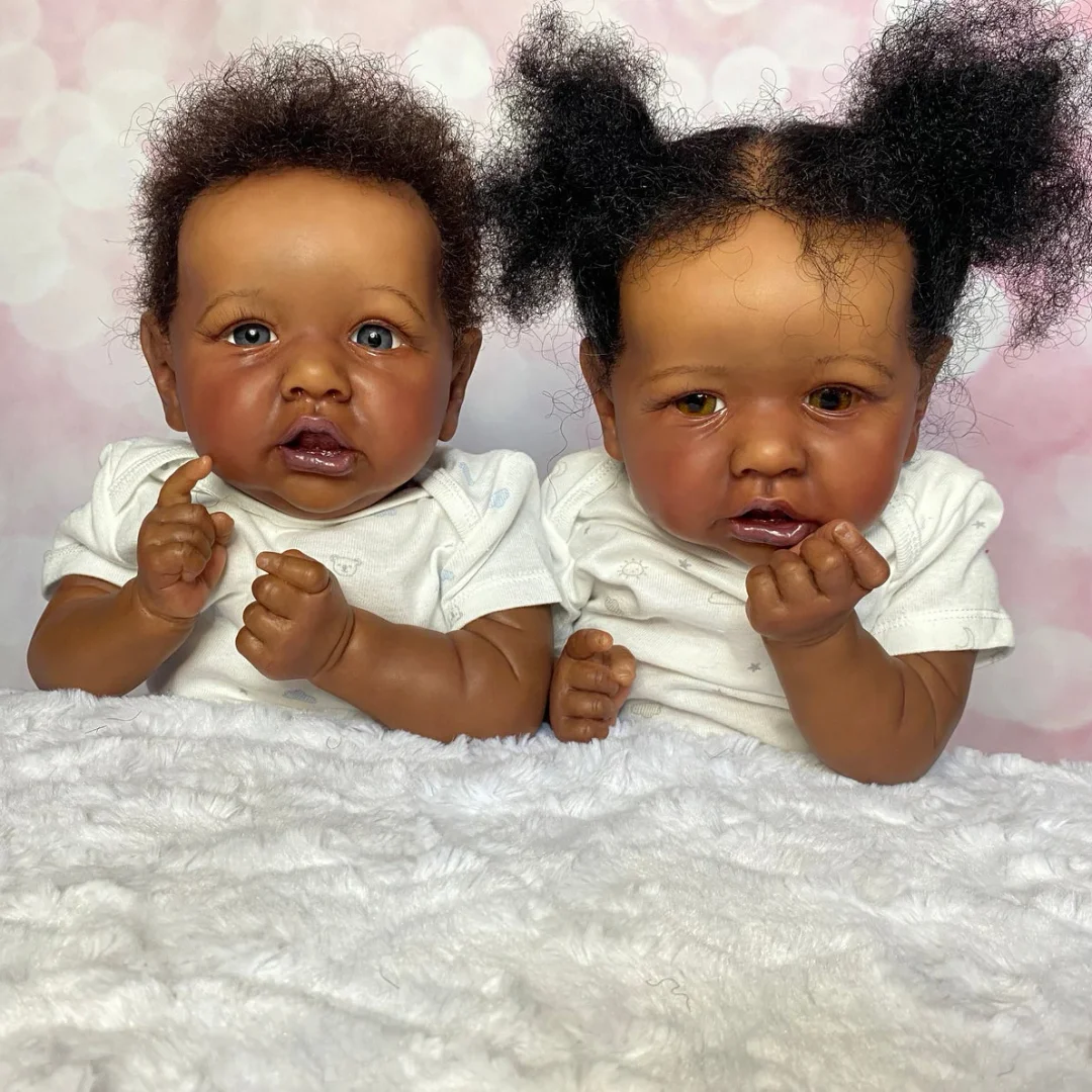 [Real Reborn Dolls] 20" Winsome Omari & Ola Verisimilitude Twins Boy and Gilr Black Reborn Baby Doll