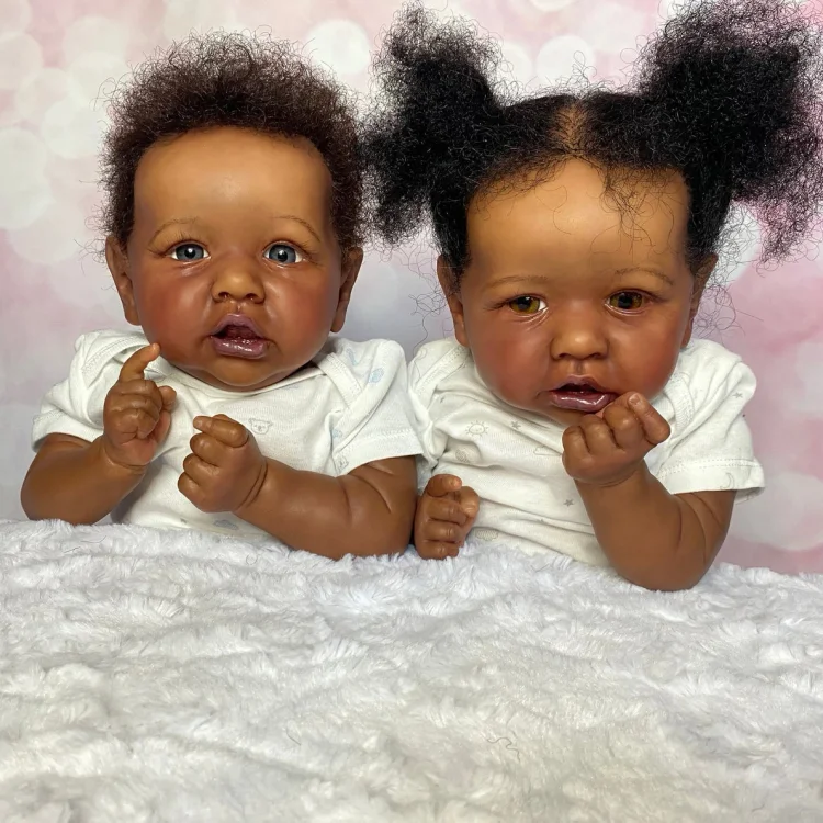 [Real Reborn Dolls] 20" Winsome Omari & Ola Verisimilitude Twins Girls Black Reborn Baby Doll Rebornartdoll® RSAW-Rebornartdoll®