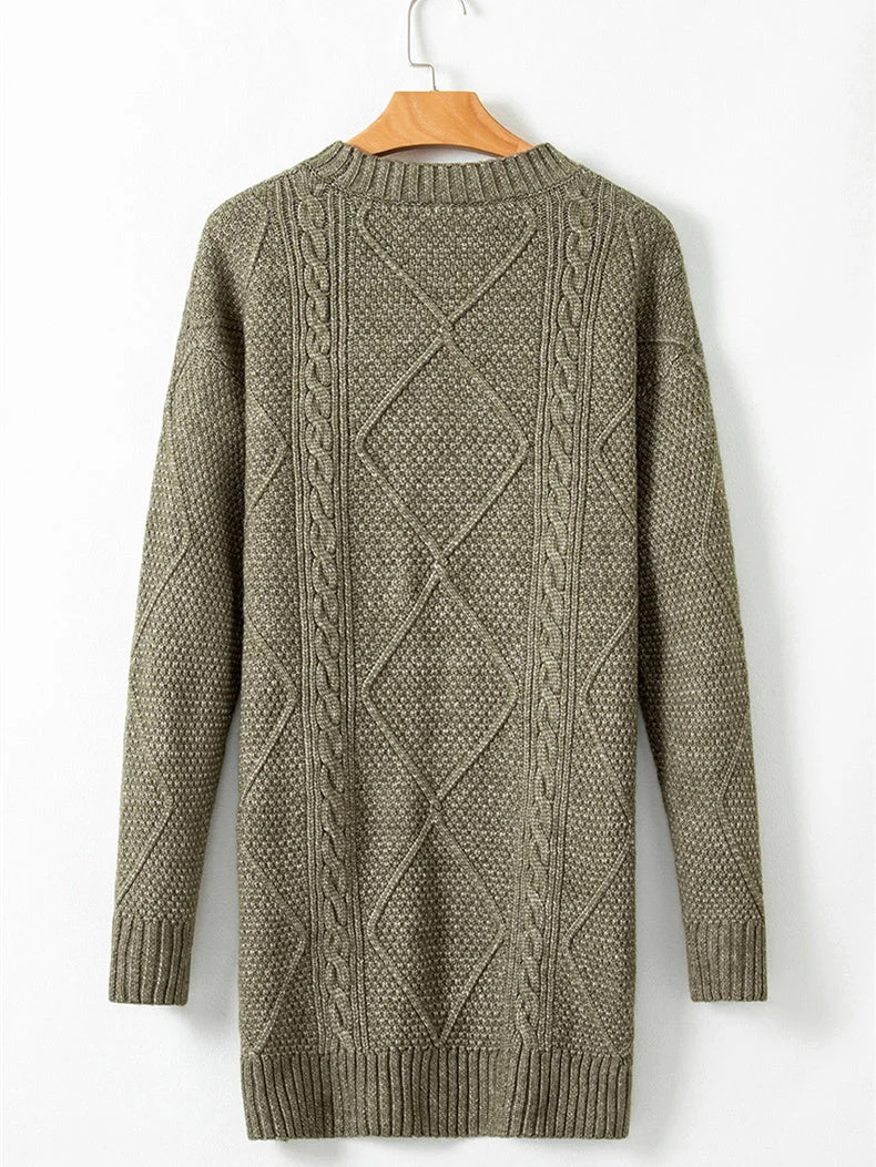 Women's Long Sleeve Scoop Neck Graphic Knit Midi Dress