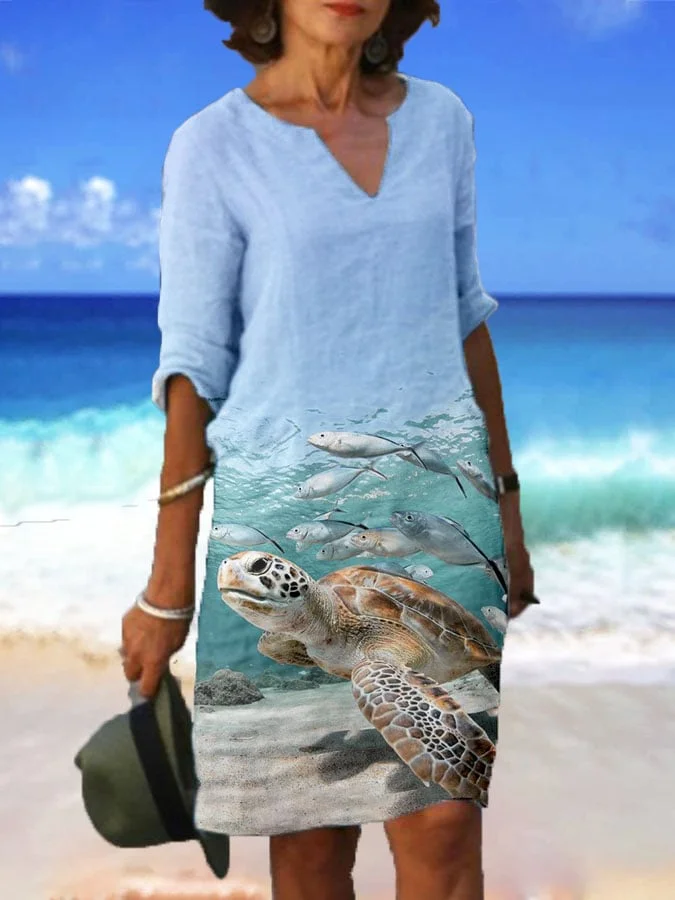 Women'S Beach Turtle Print Casual Dress