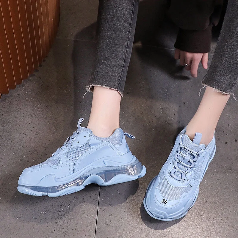 Women Shoes 2021 Crystal Bottom Sport Shoes Fashion Casual Chunky Sneakers Breathable Blank Sneakers Brand Women's Trainers