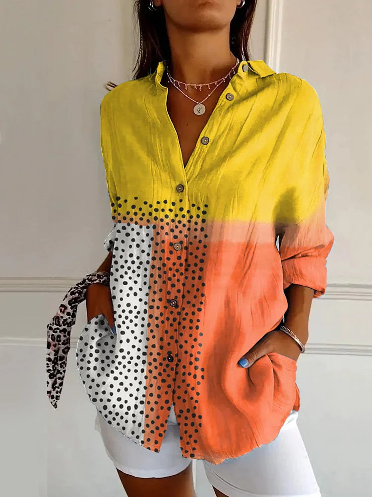 Vintage Colorful Fleck Abstract Art Print Casual Long-sleeved Shirt