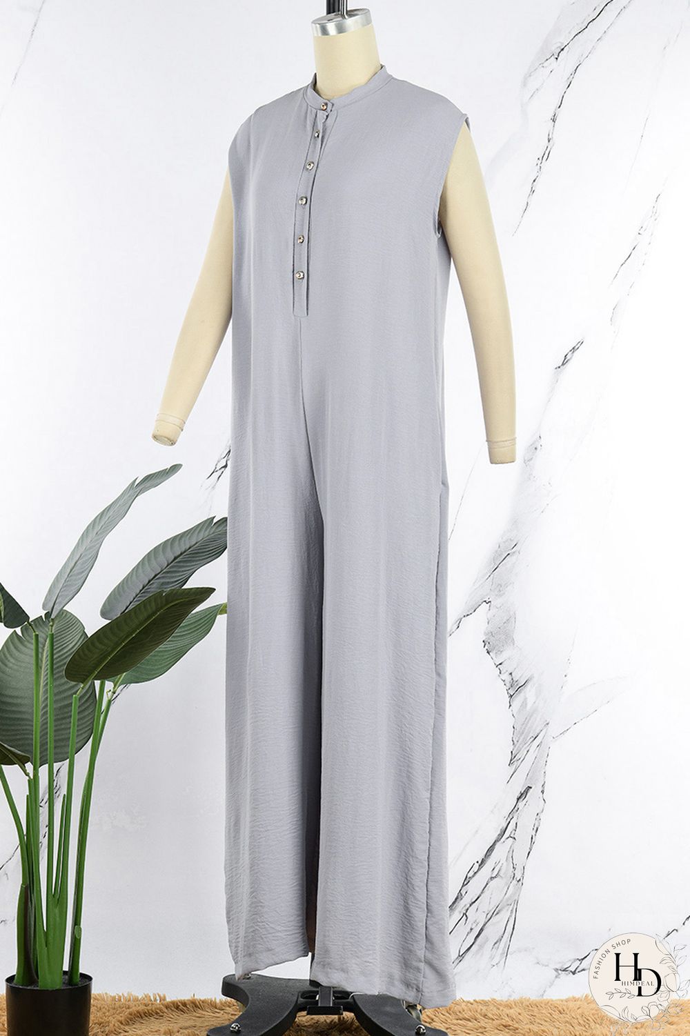 Grey Casual Solid Patchwork V Neck Regular Jumpsuits