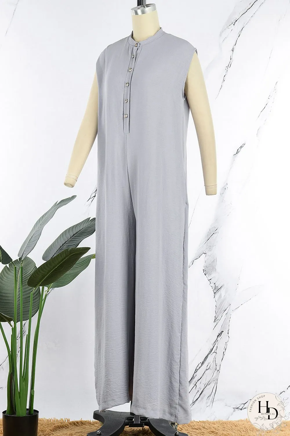 Grey Casual Solid Patchwork V Neck Regular Jumpsuits