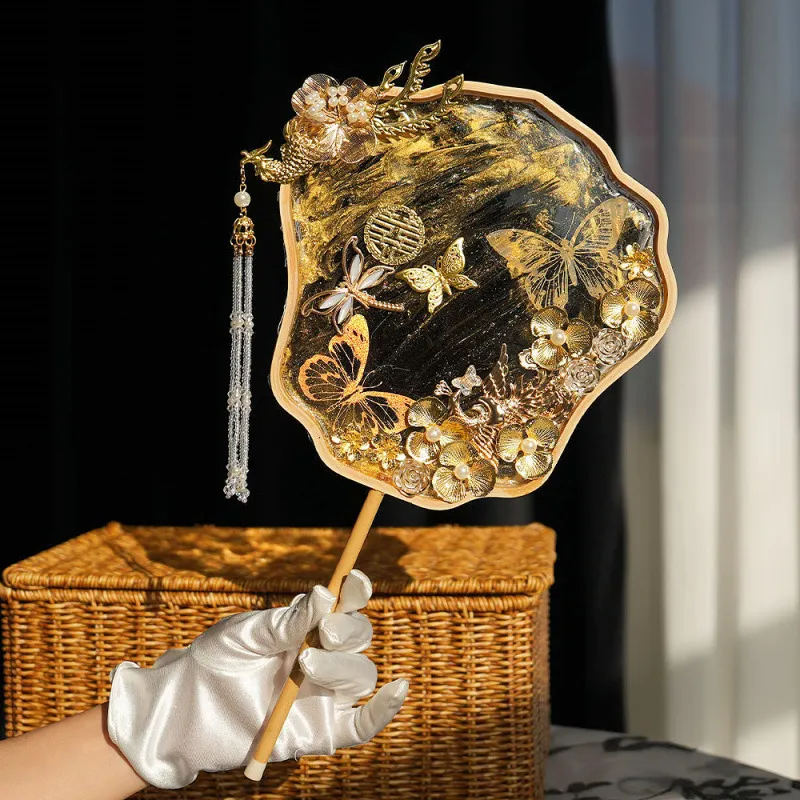 Hand Bouquet Chinese Bride Wedding Gift Scepter Round Fan