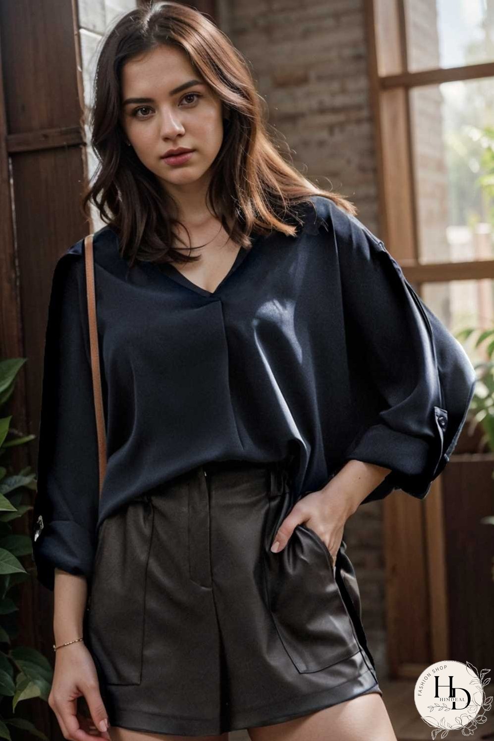 v neck long sleeved chiffon solid blouse drop shoulder closed shirt