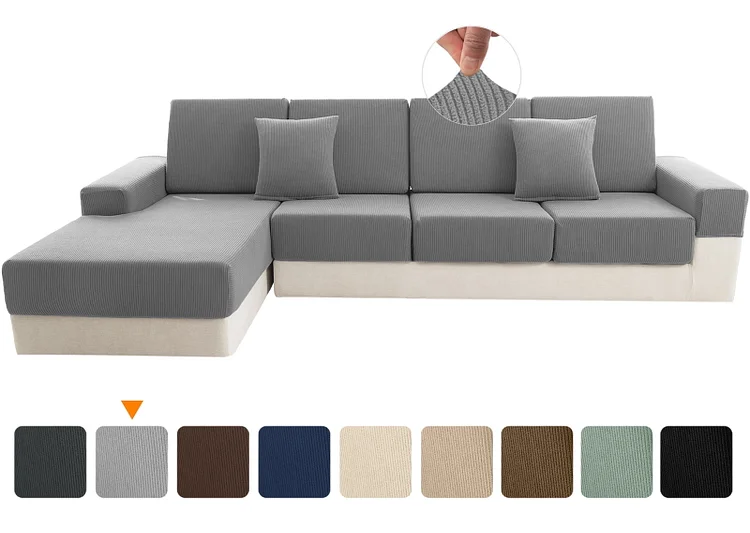 Sanmadrola Waterproof Couch Cushion Cover for Sectional Sofa,Slipcover Stain Resistant High Elasticity Wear-Resistant Striped Sofa Cover, Dark Grey 3 Piece Set for Furniture, Children, Pets
