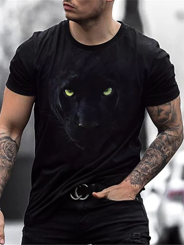 Men's Leopard Printed Crew Neck T-shirt