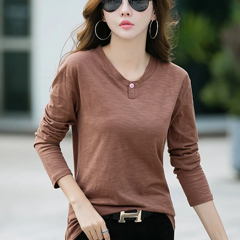 Vetement Femme Autumn Long Sleeve Office Shirt Women T-Shirt Bamboo Cotton White Tshirt Tee Top Camiseta Feminina