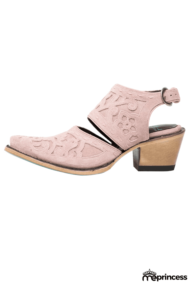 Etching Cut Out Chunky Heels Ankle Mule Boots