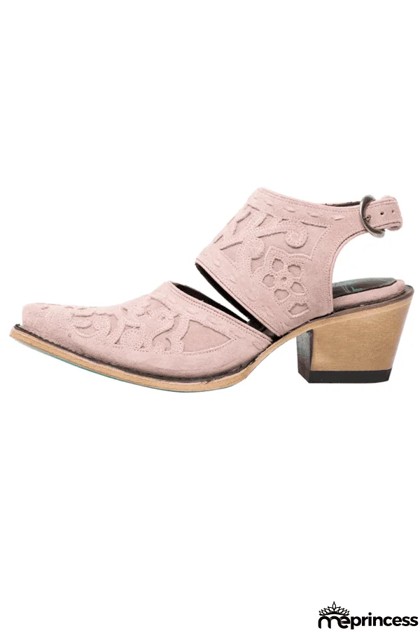 Etching Cut Out Chunky Heels Ankle Mule Boots