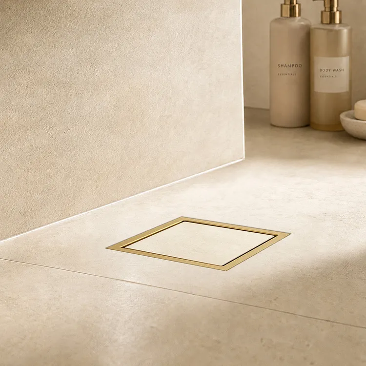 EVERSTEIN Square Shower Floor Drain in Brushed Gold SFS-3066-GD