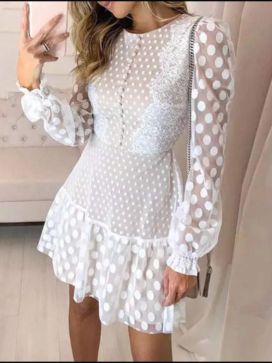 White Polka Dot Lace Mini Dress