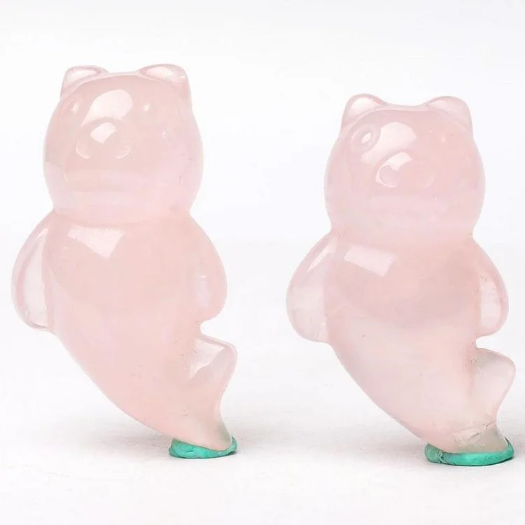 Rose Quartz Bear With Beauty Tail Crystal Carvings Animal Cartoon Bulk
