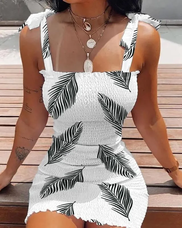Summer Floral Sling Mini Dress Women Fashion Beach Style Stretch Slim Floral Sleeveless Mini Dress Women