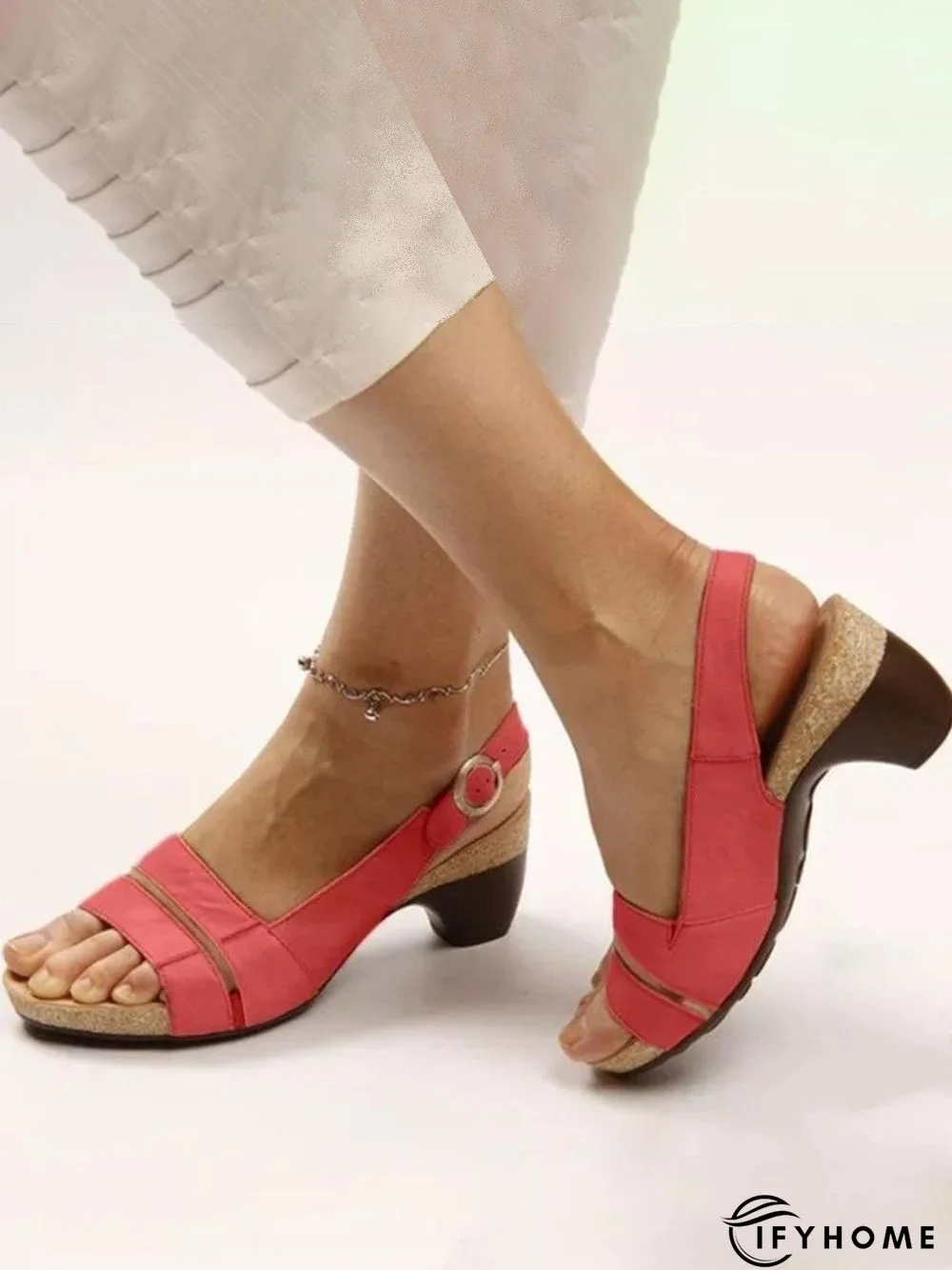 Solid Color Vintage Casual Chunky Heel Sandals | IFYHOME