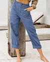 Summer Elegant Harem Pants Elastic Waistband Solid Color Light Beach Trousers